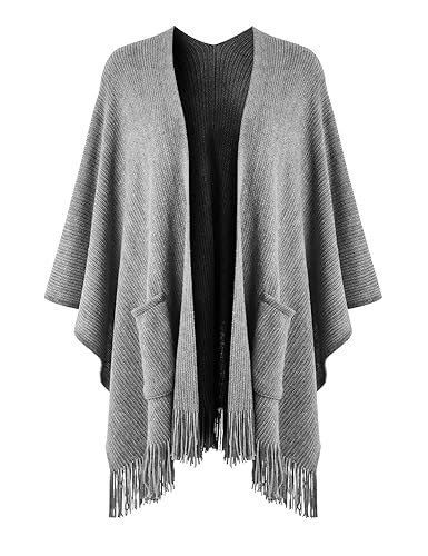 Ferand Shawl Wraps for Women, Cozy Lightweight Poncho Cape with Pockets, Warm for Fall Winter Travel - color: Grey