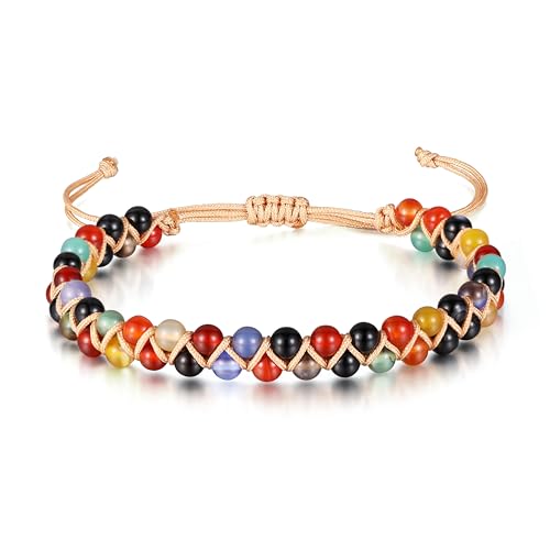 Sriomu 7 Chakra Bracelets for Women Handmade Natural Jasper Stone Healing Bead Bracelet Women Men Boho Friendship Inspirational Jewelry Natural Jasper Stone Double Layer Healing Bead Jewelry Gifts - color: A-Colorful /