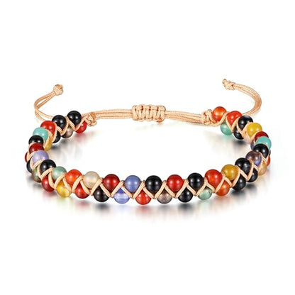 Sriomu 7 Chakra Bracelets for Women Handmade Natural Jasper Stone Healing Bead Bracelet Women Men Boho Friendship Inspirational Jewelry Natural Jasper Stone Double Layer Healing Bead Jewelry Gifts - color: A-Colorful /