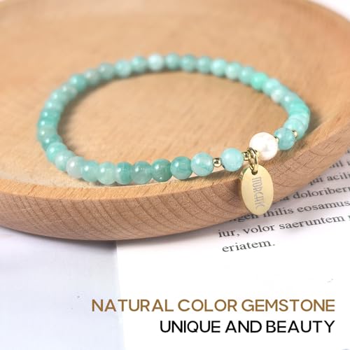 Morchic 4mm Natural Gemstone Beads Stretch Bracelet for Women, With Freshwater Pearls, Energy Gem Birthday Gift for Her 7.2” - color: Amazonite