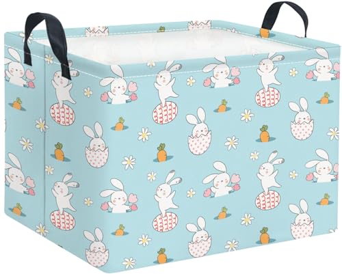 Rectangular Easter Basket Waterproof Storage Bin for Bedroom Collapsible Bin Books Box Basket Room Decor(Blue Bunny) - color: Blue Bunny