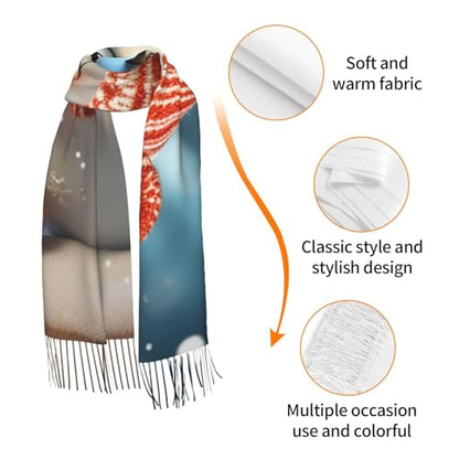 Astronaut Sitting in Yoga Chakra Scarf for Women Warm Soft Scarves Fashion Fringed Shawl Casual Tassel Blanket Scarf - color: Christmas Ball Snowman