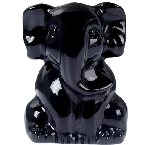 2 Inch Crystal Elephant Decor Statues, Black Obsidian Cute Sitting Elephant Figurines, Reiki Healing Crystal Carved Animal Statues, Home Office Desk Hand Carved Decor Gifts for Women - color: Black