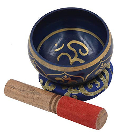 DharmaObjects Relaxing Yoga Meditation Om Peace Singing Bowl/Silk Cushion/Rosewood Mallet Set (Medium, Blue) - color: Blue, size: Medium