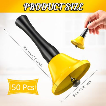50 Pcs Small Steel Hand Bells Bulk Dinner Service Bells with Plastic Handles Call Handbells for Church Classroom Sick Elderly Teachers Adults(Yellow) - color: Yellow