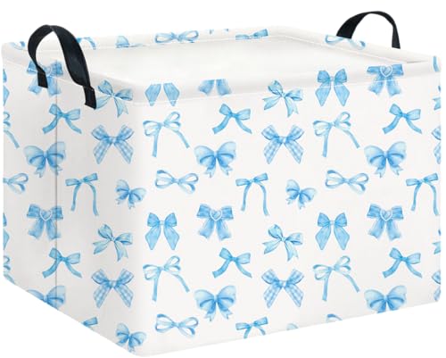 CLOCOR Rectangular Storage Basket Empty,Gift Basket,Waterproof Storage Bin with Handles,Room Decor(Blue Bowknot) - color: Blue Bowknot