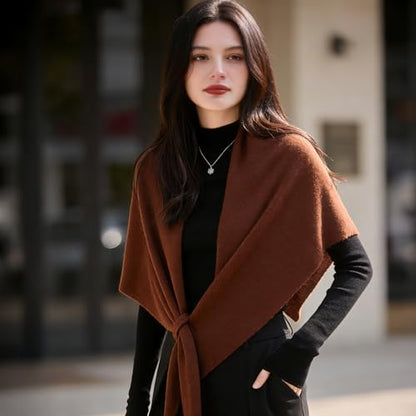 Cashmere Blend Shawl Wraps for Women,Cashmere Poncho Pashmina for Women Travel Scarf for All-Season with Gift Box - color: Coffee