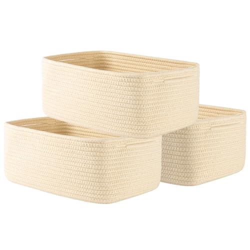 Small Woven Basket, 13.5 x 9.5 x 5 Inches, Storage Basket for Organizing, Cute Small Rope Shelf Closet Cube Storage Bins Baskets for Shelves, Dog Toy Gift Baskets Empty, 3 Packs, Beige - color: Beige, size: 13.5"L x 9.5"W x 5"H