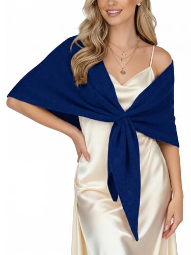 Shawl Wraps for Women Soft Lightweight Wool Blend Knit Triangle Scarf Cardigan Cape Topper for Spring Fall Winter - color: Royal Blue