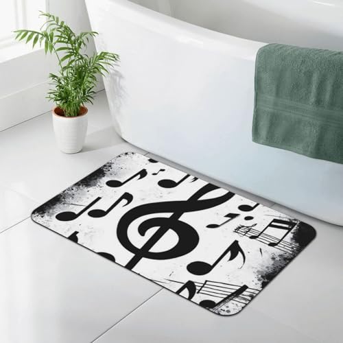 Anti-Slip Washable Bathroom Mat Gunge Black and White Music Notes Absorbent Quick Drying Doormat Suit for Indoor Outdoor Frontdoor Bedroom Livingroom Diningroom - color: Pattern 351