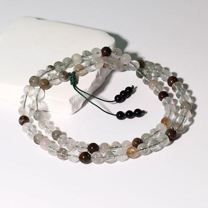 Simple Crystals and Stones Beaded Necklace Protection Balance Meditation Long Necklaces for Women and Men Amulet Jewelry - style: Green Phantom Quartz