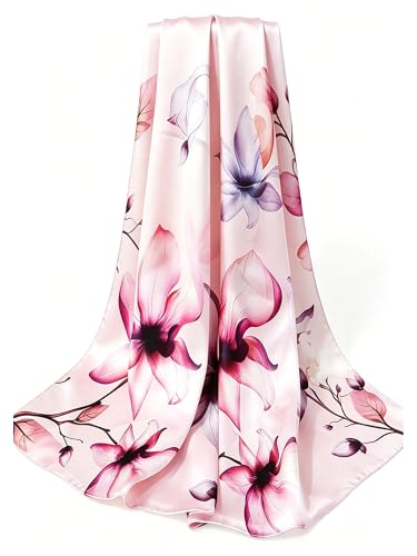 100% Mulberry Silk Oversized Women’s Sun-Shielding Shawl Formal Evening Neckwear Featherlight Airy - color: N24-lilac Bloom Scarf（69" X 21"inch）
