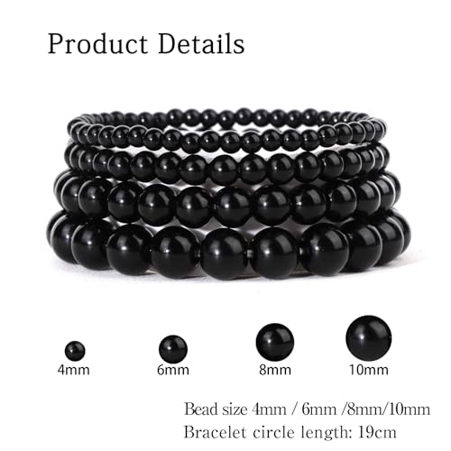 4pcs Beaded Bracelets for Women,Natural Healing Crystal Gemstones Bracelet,Anxiety Stress Relief Bracelet Handmade purple Jewelry Gifts for Women - color: Black Obsidia