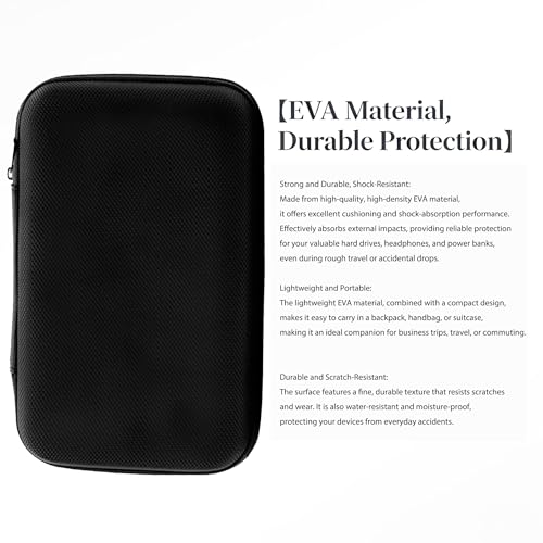U-KIME Electronics Organizer Bag Multi-functional EVA Storage Case for Headphones, Cables, Hard Drives, Tools, Flash Drive, Power Bank, Travel Accessories(Black)