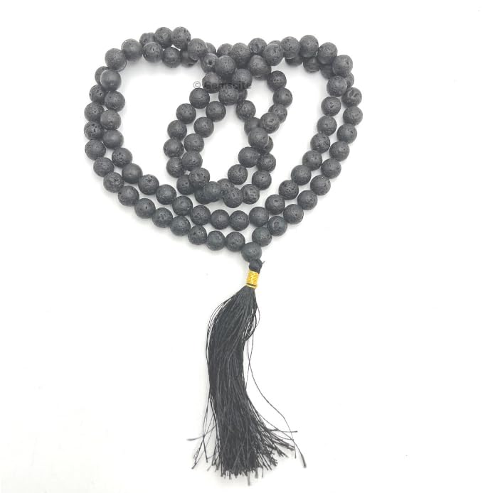 GEMSCITE Japa Mala 108 Prayer Beads Perfect for Meditation Spiritual Mala Necklace & Wrist Mala Bracelet - color: Lava, size: Without Knots