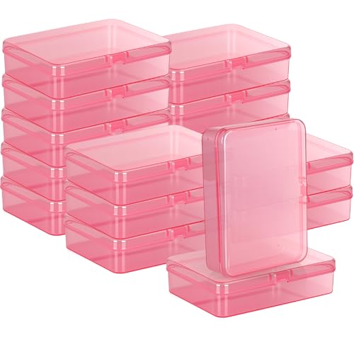 16 Pcs Plastic Crayon Box, Mini Plastic Storage Containers with Lid, 4.5x3.4 Inches Clear Rectangle Box Small Storage Boxes for Crafts, Jewelry Beads, Office Supplies (Pink) - color: Pink