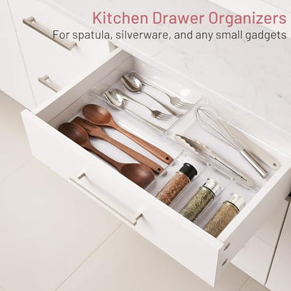8 Pack Large Clear Plastic Drawer Organizer Bins - Acrylic Bathroom Drawer Organizer Trays - Heavy Duty Kitchen Drawer Dividers for Utensils - Non-Slip Storage Bins for Makeup, Bedroom, Office Desk - size: 8 Pack
