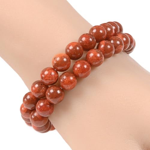 Justinstones 8mm Round Beads Stretch Bracelet 7 Inch Unisex - color: Red Coral