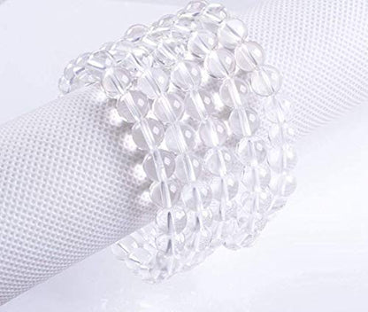 Angelstones Handmade Natural Healing Gemstone 8mm Round Beads Stretch Crystal Bracelet 7 Inch Unisex - color: Clear Quartz