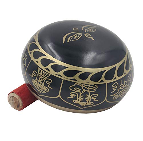Tibetan Extra Large Heavy Meditation 8 Lucky Symbols Singing Bowl With Mallet and Silk Cushion