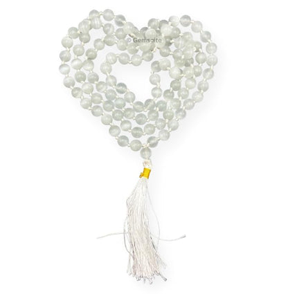 GEMSCITE Japa Mala 108 Prayer Beads Perfect for Meditation Spiritual Mala Necklace & Wrist Mala Bracelet - color: Selenite, size: Hand Knotted