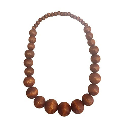 COLORFUL BLING Ethnic Natural Wood Beads Necklace for Men Women Africa Wooden Chain Chunky Strand Necklace Statement Hip Hop Jewelry - color: brown