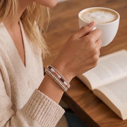 Edoneery Leather Wrap Bracelet for Women, Boho Handmade Multi-Layer Cuff with Crystal Beads Heart, Stackable Bangle Western Jewelry Gift - style: Rhinestone(Boho)