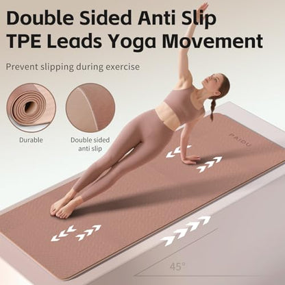 PAIDU Yoga Mat 8mm Super Thick TPE Fitness Mat | SGS Certified | Non-Slip, Odorless & Tear-Resistant | Unisex with Strap | for Yoga, Pilates, Meditation & Home Workouts - color: Brown&Apricot