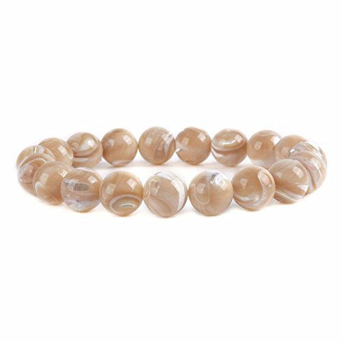 Justinstones Gemstone Crystals Chakra Beads Bracelet Crystal Healing 10mm Round Stretchable Bracelet for Her Gift - color: Khaki Mother Of Pearl