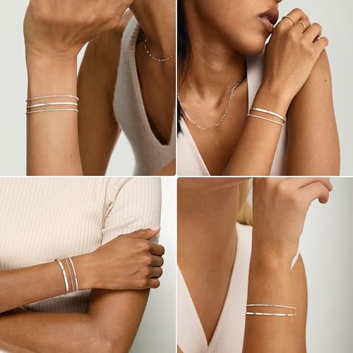 Dainty Gold Bracelet for Women Stack, Thin Bracelets Stackable Set with Bangle Cuff, Box, Herringbone, Paperclip, Figaro, Sparkling Link Chains Waterproof, Simple Jewelry Gifts for Women Non Tarnish - color: style 01-silver