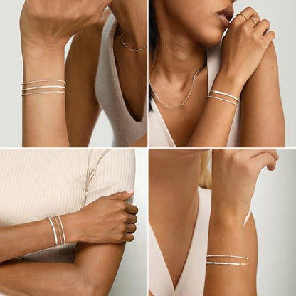 Dainty Gold Bracelet for Women Stack, Thin Bracelets Stackable Set with Bangle Cuff, Box, Herringbone, Paperclip, Figaro, Sparkling Link Chains Waterproof, Simple Jewelry Gifts for Women Non Tarnish - color: style 01-silver