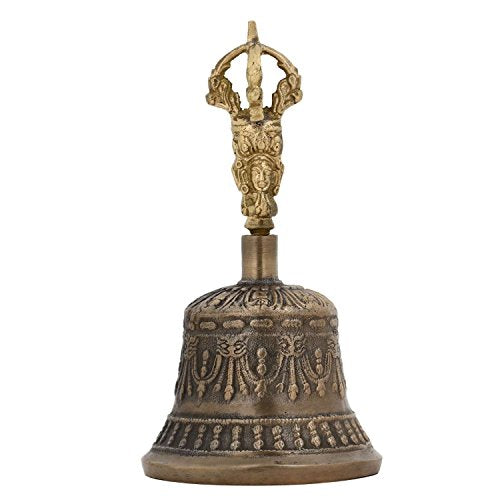 Purpledip Spiritual Buddhist Tibetan Brass Bell with Dorje Handle For Self Healing Meditation Prayer and Yoga, Religious Gift (10680)