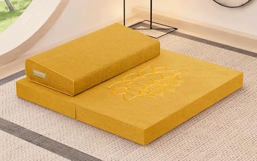 Handcrafted Meditation Mat,Portable Foldable Floor Cushion Outdoor Coconut Fibre Linen Yoga Cushion(Size:70x70cm(28x28inch),Color:Yellow-1) - color: Yellow-1, size: 70x70cm(28x28inch)