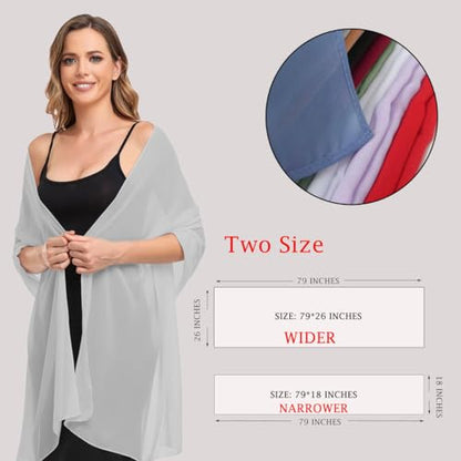 Shawls and Wraps for Evening Dresses Sheer Chiffon Women Elegant Soft Silky Wraps Wedding Bridal Scarf - color: Silver, size: 79*18‘’