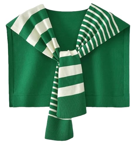 Knitted Stripe Shawl Wraps for Women Designer Cardigan Vintage Scarf for Women Knotted Shoulder Tops Cape Travel Scarves 2026 - color: Dark Green