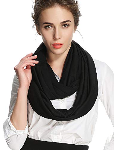 corciova Black Soft Girl Women Infinity Wrap Scarf Stretchy Jersey Knit Sleep Head Circle Scarf Continuous Loop Light Weight - color: 106 Black