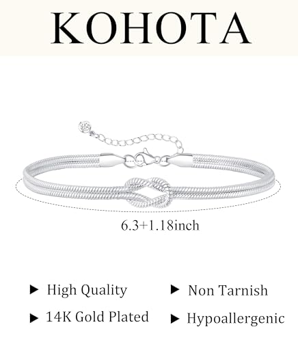 KOHOTA Silver Gold Bracelets for Women Trendy 14K Gold Plated Bracelet for Women Non Tarnish Dainty Stackable Layered Chain Heart Pearl Knot Beaded Bracelets Stack Set Charm Mothers Day Jewelry Gifts - color: A.Knot-silver