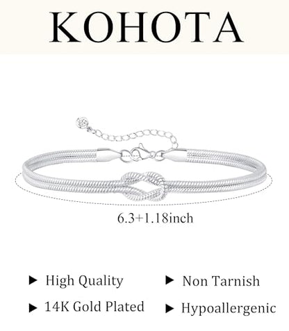 KOHOTA Silver Gold Bracelets for Women Trendy 14K Gold Plated Bracelet for Women Non Tarnish Dainty Stackable Layered Chain Heart Pearl Knot Beaded Bracelets Stack Set Charm Mothers Day Jewelry Gifts - color: A.Knot-silver