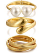 Chunky Gold Bangle Bracelets for Women, Dainty 14k Gold Plated Big Stackable Bangles Set, Trendy Statement Cuff Bracelet Stack Fashion Jewelry Gifts - style: Big pearl bangles