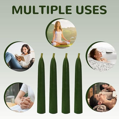 20 Minute Meditation Candles, Unscented Taper Candles, Drip-Free Mini Taper Candles, Shabbos Candles - color: Olive Green, size: 30 Pack
