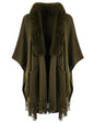 Ferand Shawl Wraps for Women, Cozy Lightweight Poncho Cape with Pockets, Warm for Fall Winter Travel - color: Army Green With Faux Fur Collar
