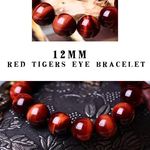 Single-pack of pure gemstone bracelets… - color: 12MM-Red-Tigers-9inch