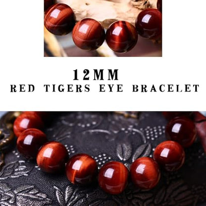 Single-pack of pure gemstone bracelets… - color: 12MM-Red-Tigers-9inch