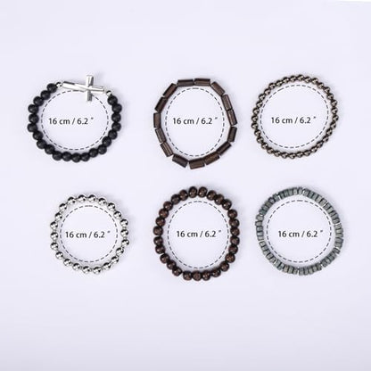 MILAKOO Mens Beaded Bracelets Tribal Wooden Elastic Adjustable Prayer Beads Wrap Cuff for Women - color: M: 6pcs