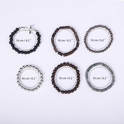 MILAKOO Mens Beaded Bracelets Tribal Wooden Elastic Adjustable Prayer Beads Wrap Cuff for Women - color: M: 6pcs