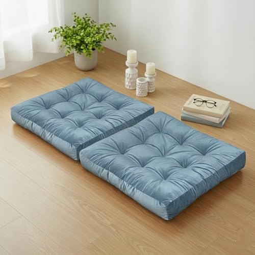 Meditation Cushion Set of 2, Floor Cushions for Adults, Velvet Floor Pillows for Sitting, Tufted Seat Cushions for Yoga, Living Room, Bedroom & Reading Nook, Machine Washable, 22 x 22 Inch, Blue - color: Blue, size: 2pack
