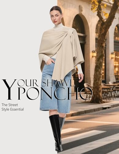 PULI Womens Elegant Cross Front Shawl Wraps Knitted Ponchos Cape Light Weight Poncho Sweater Soft Warm Travel Wraps - color: Rib-barley Twist