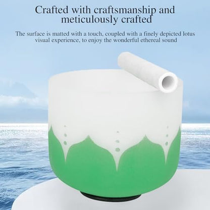 Singing Bowl, 8 Inch Frosted Quartz Crystal Sound Bowl Crystal Singing Bowls with sheepskin percussion stick for Meditation and Stress Relief (Green) - color: Green