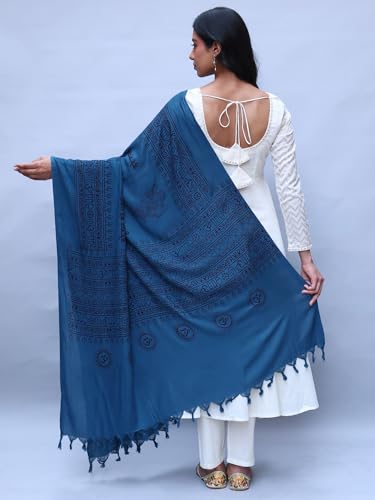 Exotic India Prayer Shawl with Printed Hare Ram Hare Krishna Mantra - PolyCotton - color: Teal
