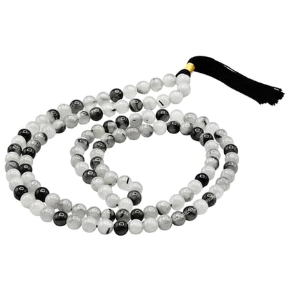 Amazing Gemstone Black Rutilated Quartz Mala Beads - 108 Prayer Beads for Meditation and Mindfulness Practice, Handcrafted Mala Beads with Gemstones for Spiritual Healing and Relaxation (Plain) - color: Black Rutilated Quartz, style: Plain